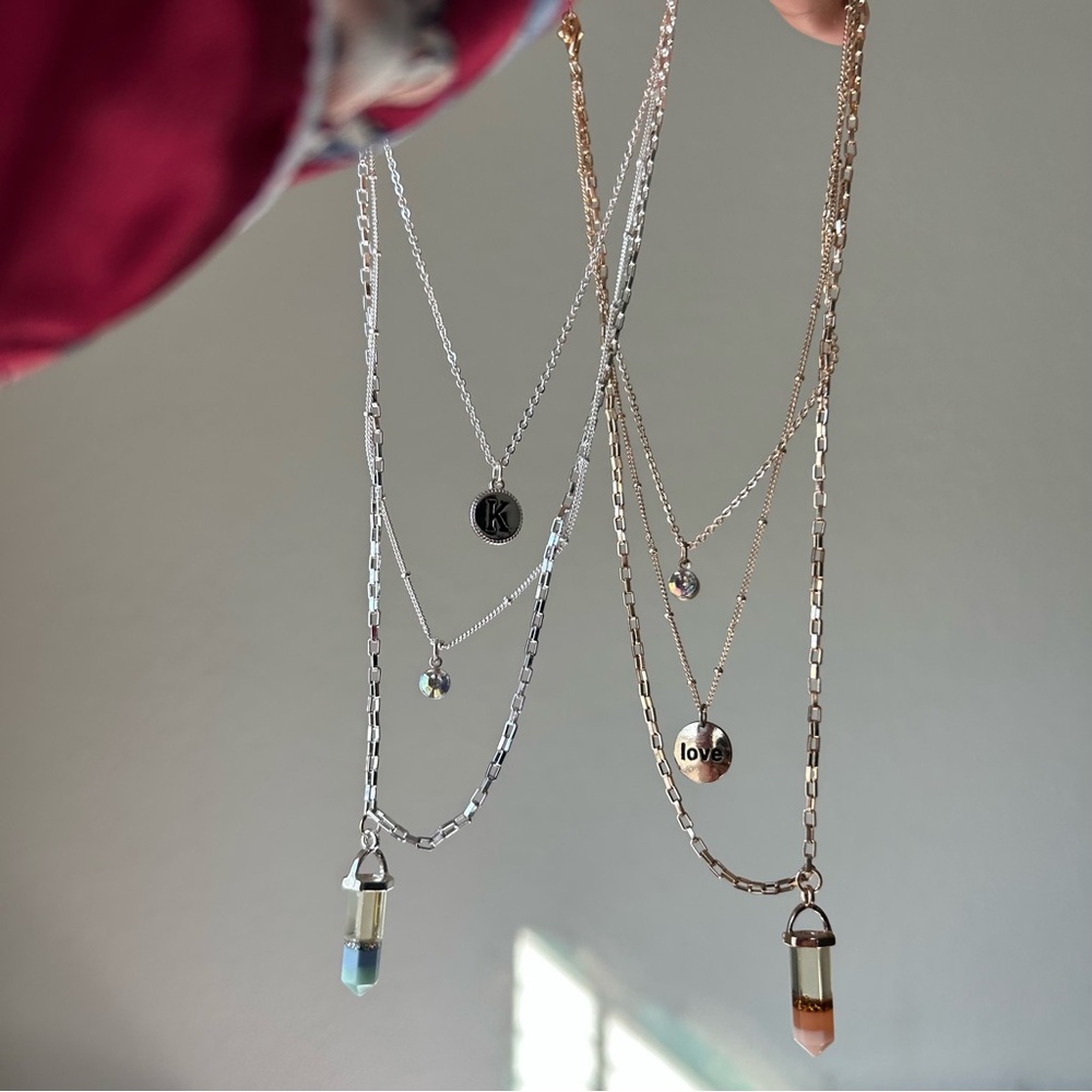 2-Pack Justice Dainty Multi-layered Rose Gold/Pink & Silver/Blue Necklaces